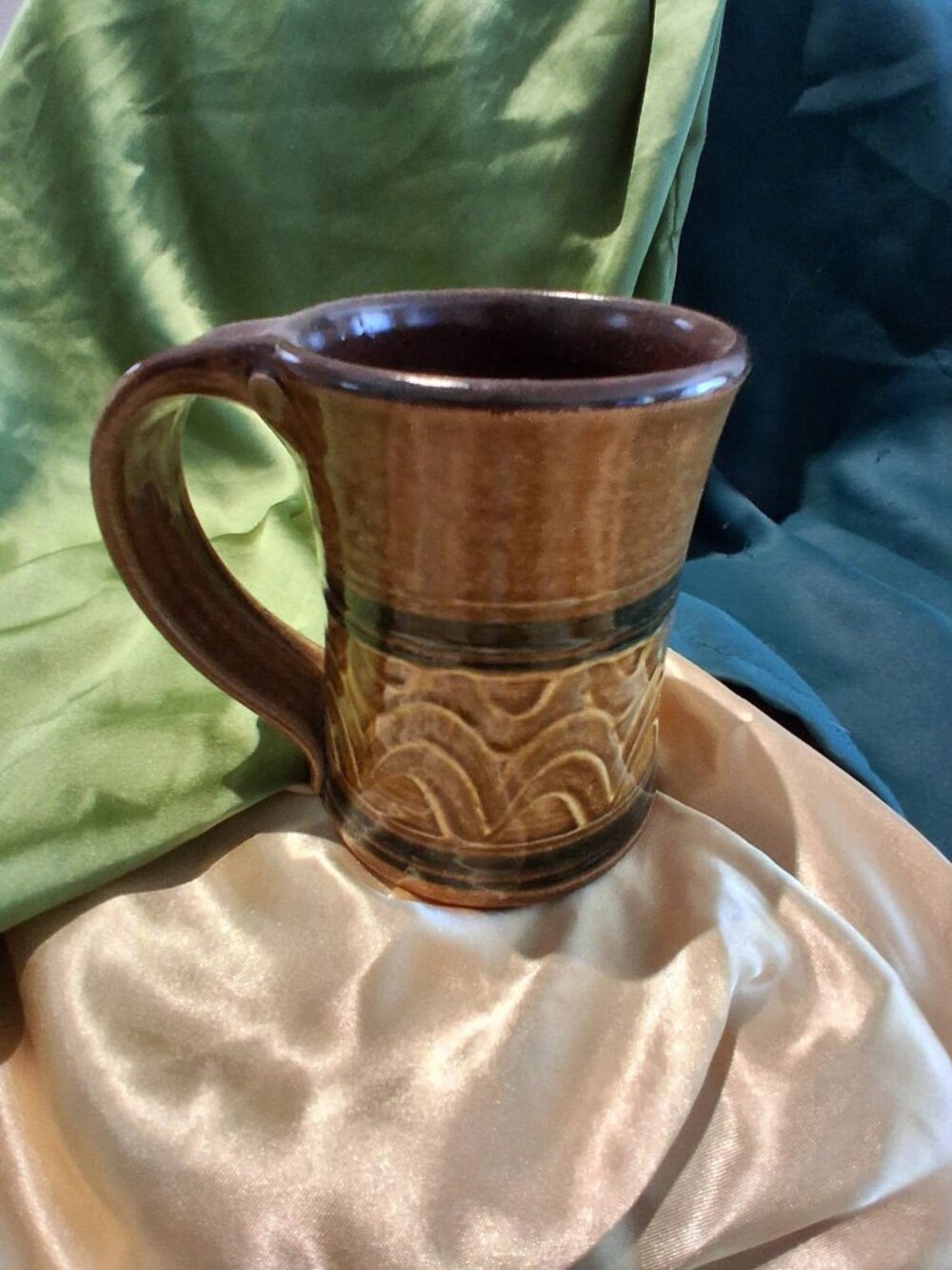 Handcrafted Studio Art Pottery Coffee Mug Signed L. Pollett Earthy Glaze